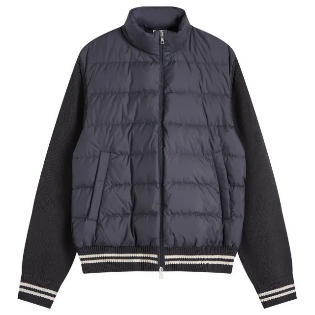 Moncler Men's Down Cotton Knit Cardigan Jacket Navy
