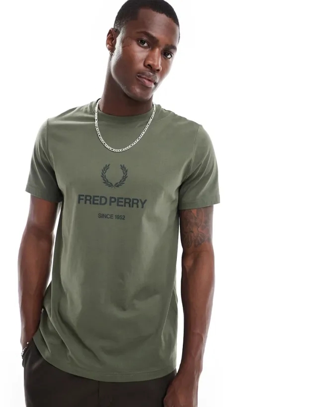Fred Perry Graphic T-Shirt In Khaki Green