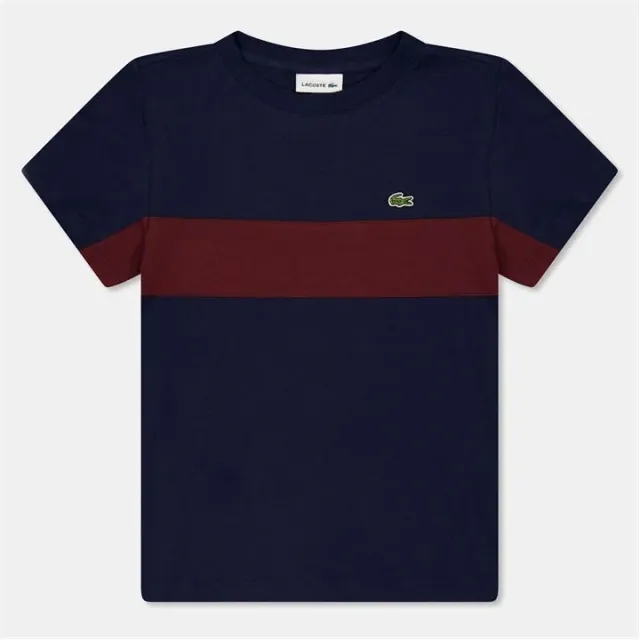 Lacoste Contrast Stripe Cotton T-shirt - Navy Blue / Bordeaux
