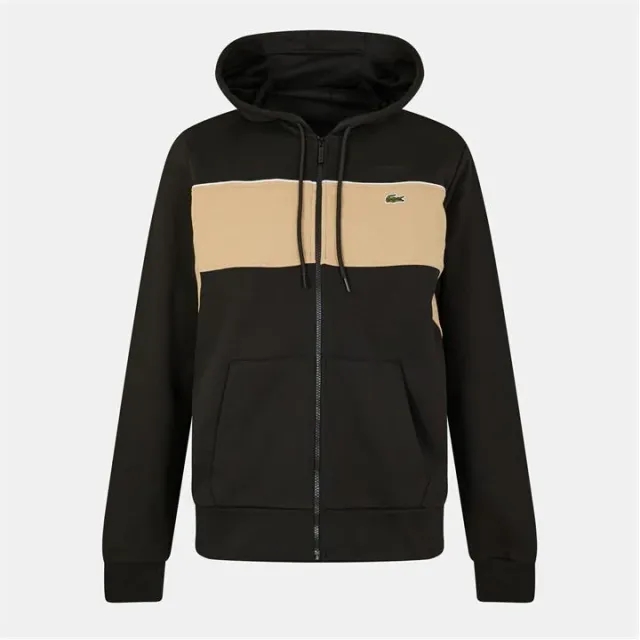 Lacoste Zip-Up Colour-Block Hoodie - Black / Beige