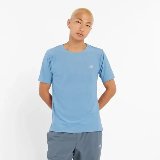 New Balance Men's Athletics Jacquard T-Shirt in Blue Poly Knit