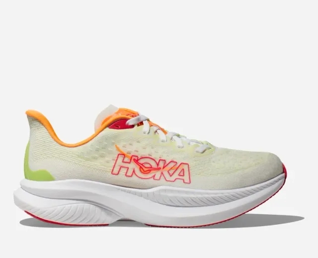 Hoka One One HOKA Women's Mach 6 Road Running Shoes in White/Lettuce