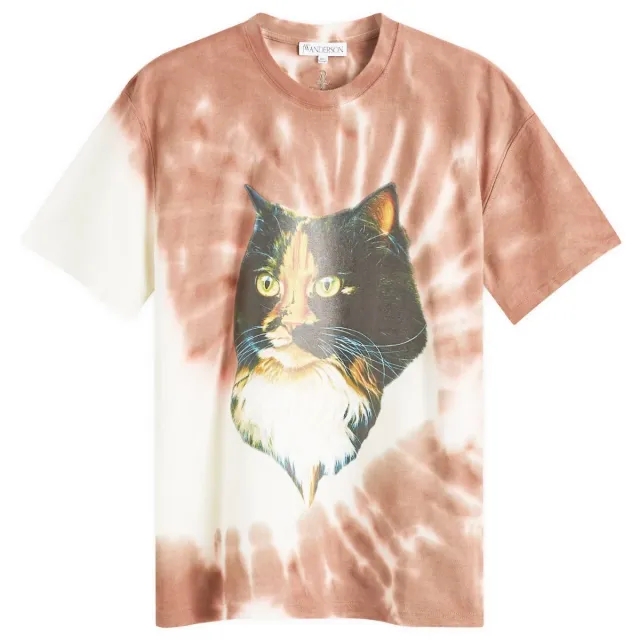 JW Anderson Women's Cat Print Tie Dye T-Shirt Tobacco
