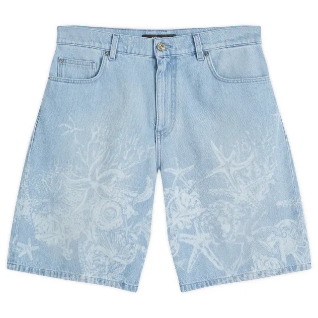 Versace Men's Long Line Denim Short Light Blue