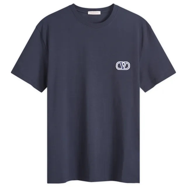 Valentino Men's Small V Logo T Shirt Navy