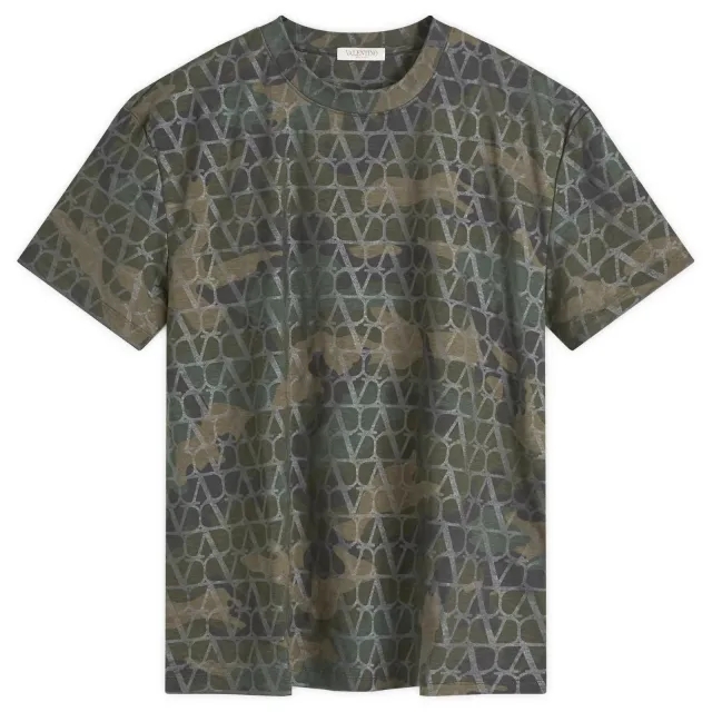 Valentino Men's V Logo Camo T Shirt Army