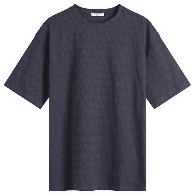 Valentino Men's V Logo Tonal T Shirt Navy