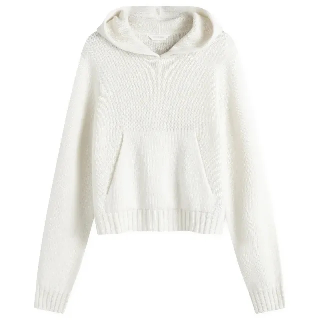 Palm Angels Women's Curved Logo Knitted Hoodie White/Light Beige
