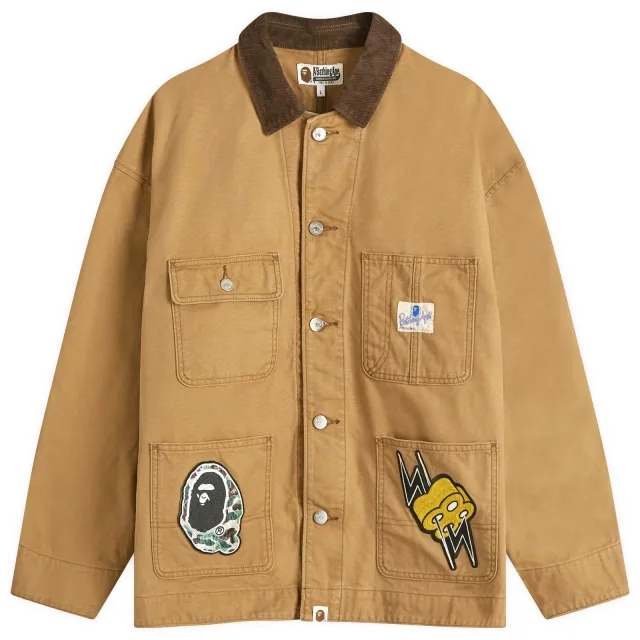 A Bathing Ape Men's Washed Duck Coverall Jacket Beige