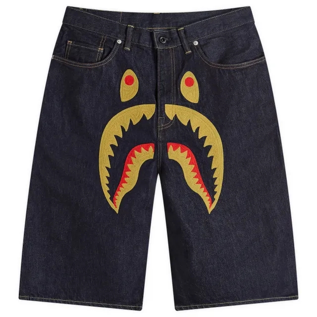 A Bathing Ape Men's Shark Denim Shorts Indigo