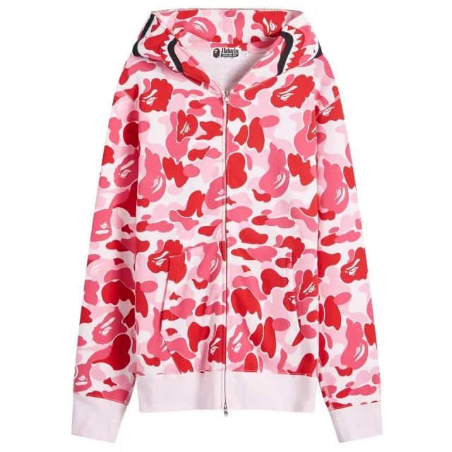 A Bathing Ape Men's ABC Camo Shark Full Zip Hoodie Pink
