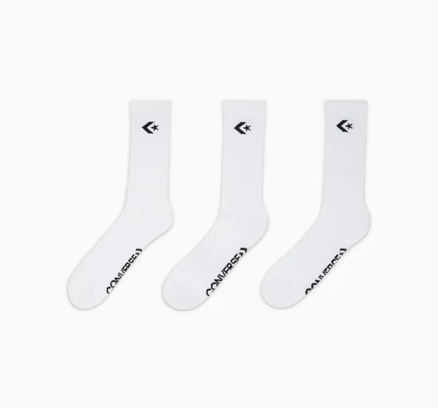 Converse 3-Pack Classic Star Chevron Crew Socks - White