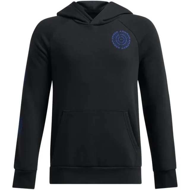 Boys'  Under Armour  Rival Fleece Spiral Logo Hoodie Black / Tech Blue YSM (50 - 54 in)