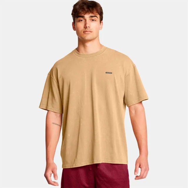 Men's  Under Armour  Heavyweight Oversized Logo Wash Short Sleeve Camel / White XXL