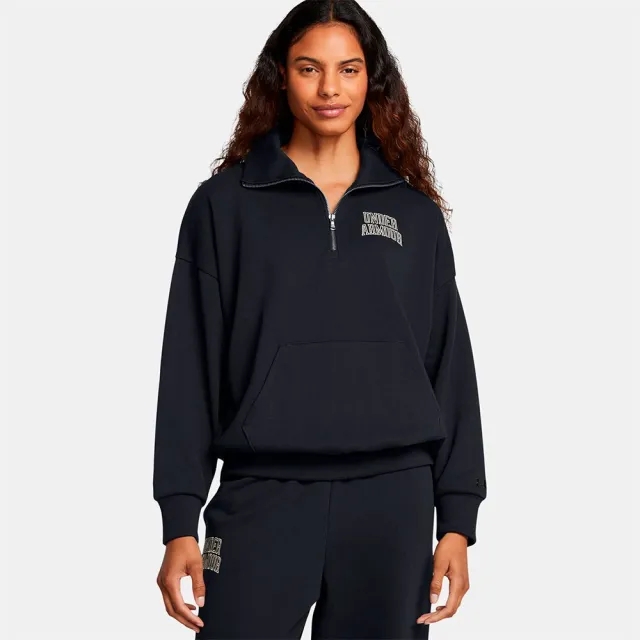 Women's  Under Armour  Icon Heavyweight Terry Oversized ¼ Zip Black / Summit White L