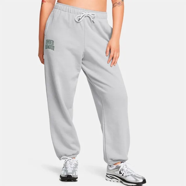 Women's  Under Armour  Icon Heavyweight Terry Oversized Pants Mod Gray Light Heather / Forest Green XS