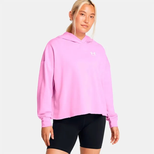 Women's  Under Armour  Rival Terry Oversized Hoodie Stellar Pink / White L