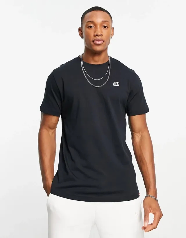 New Balance Men's NB Small Logo Tee in Black Cotton