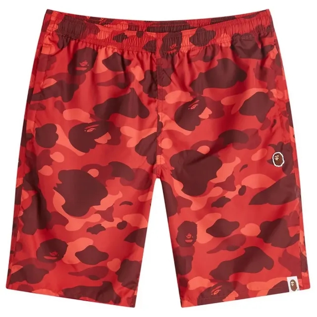 A Bathing Ape Men's Colour Camo One Point Beach Short Red