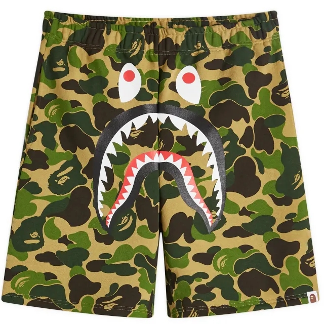 A Bathing Ape Men's ABC Camo Shark Sweat Shorts Green