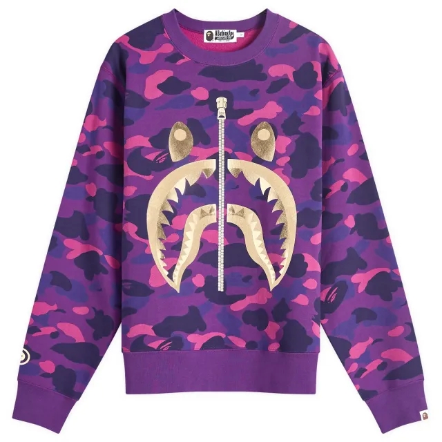 A Bathing Ape Men's Colour Camo Shark Crew Sweat Purple