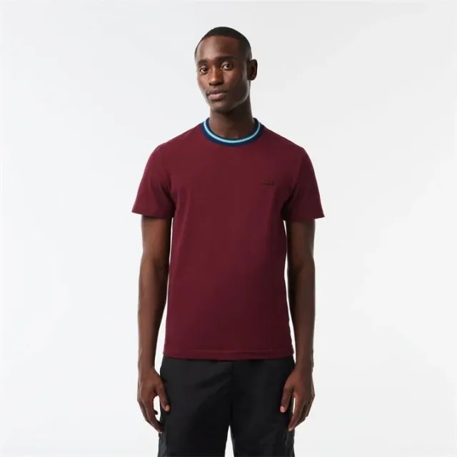 Lacoste Stripe Collar Stretch Piqué T-shirt - Bordeaux