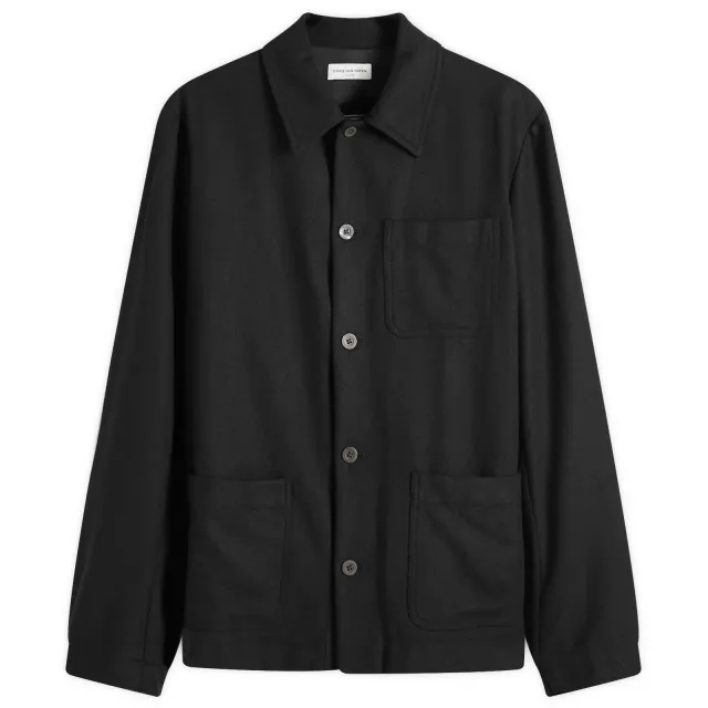 Dries Van Noten Men's Callop Wool Cashmere Shirt Jacket Black