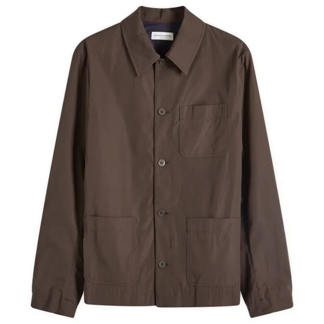 Dries Van Noten Men's Collap Cotton Shirt Jacket Dark Brown