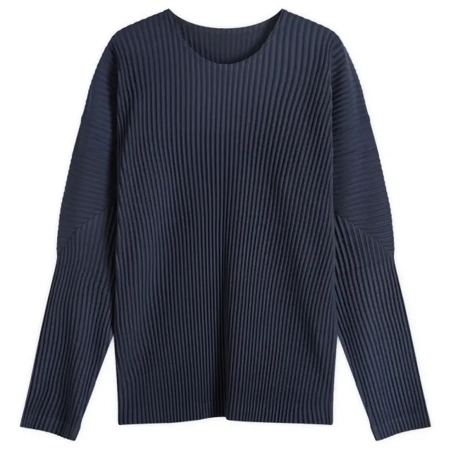 Homme Plissé Issey Miyake Men's Pleated Long Sleeve T-Shirt Blue