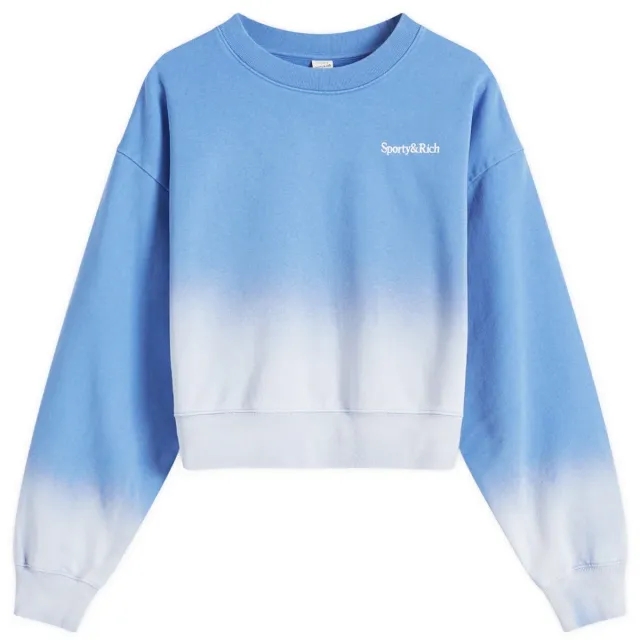 Sporty & Rich Women's Serif Logo Embroidered Cropped Sweatshirt Dip Dye Blue