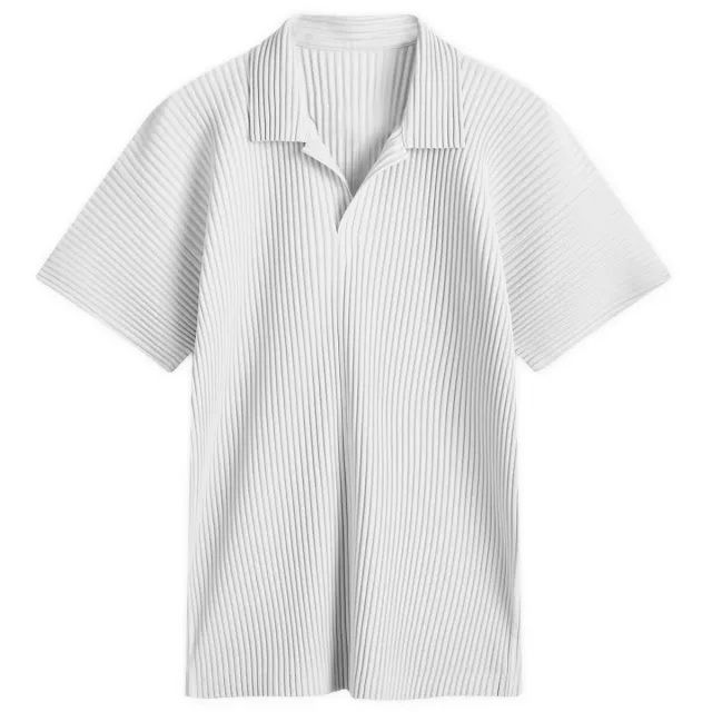 Homme Plissé Issey Miyake Men's Pleated Polo Shirt Grey