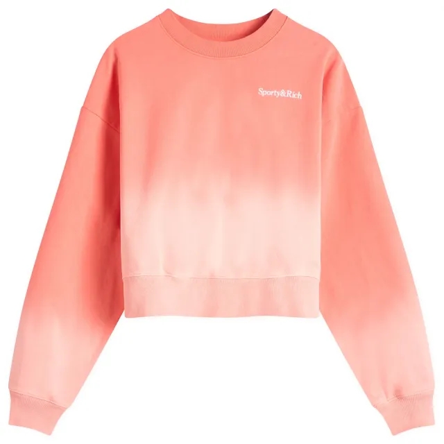 Sporty & Rich Women's Serif Logo Embroidered Cropped Sweatshirt Dip Dye Pink