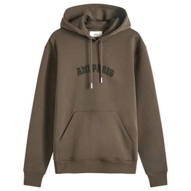 AMI Paris Men's College Logo Hoodie Dark Coffee