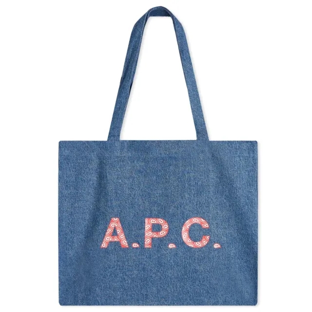 A.P.C. Men's Diane Paisley Logo Denim Shopper Washed Indigo