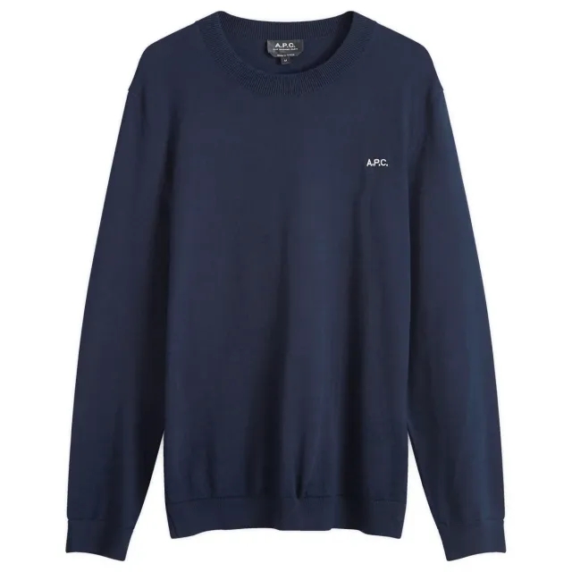 A.P.C. Men's Amir Logo Crew Neck Jumper Dark Navy/White
