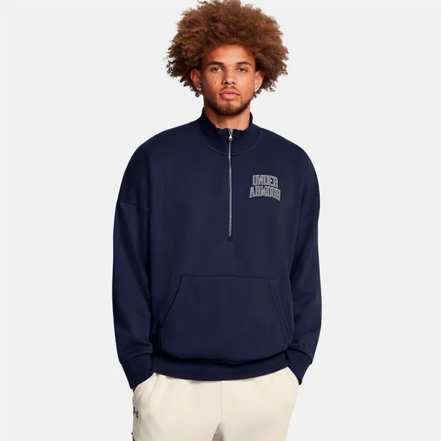 Men's  Under Armour  Icon Heavyweight Terry Oversized ½ Zip Midnight Navy / Summit White XXL