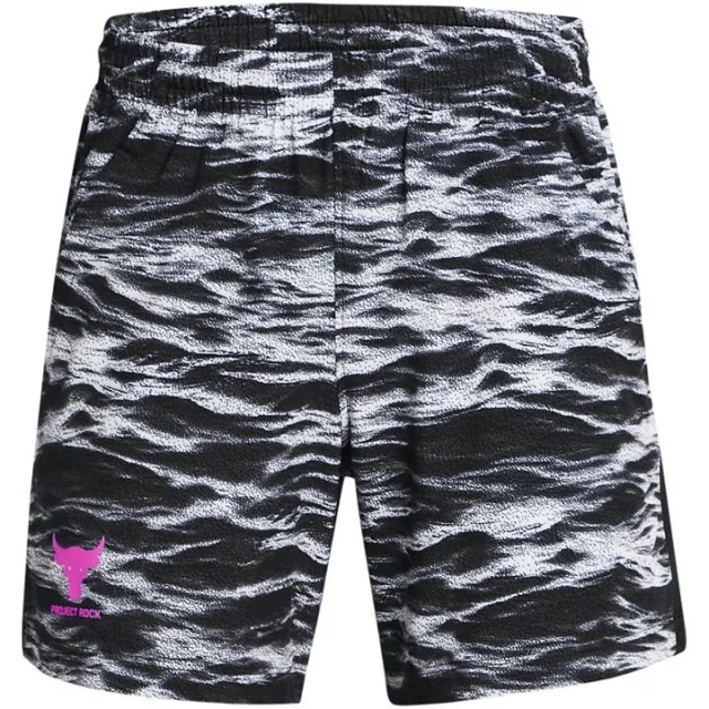 Under Armour Boys' Project Rock Ultimate Printed 5 Shorts Black / Vivid Magenta YXL (63 - 67 in)