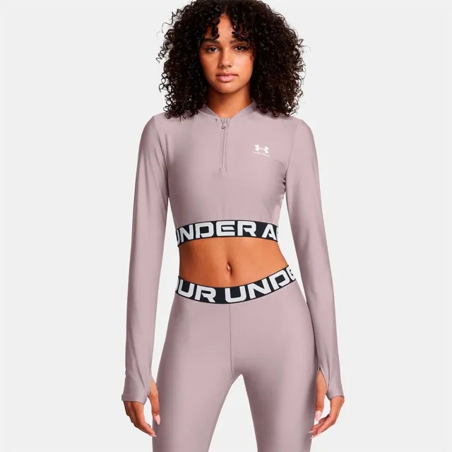 Under Armour Women's HeatGear® Rib ¼ Zip Long Sleeve Tetra Gray / White L
