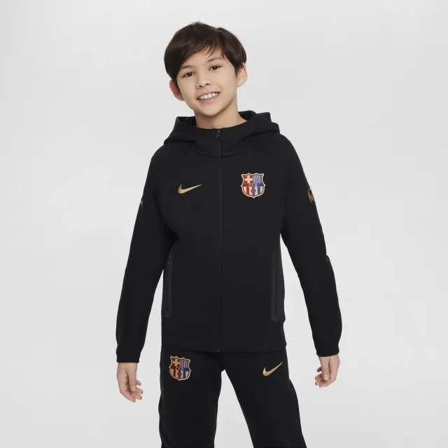 F.C. Barcelona Tech Fleece Older Kids' (Boys') Nike Football Full-Zip Hoodie - Black