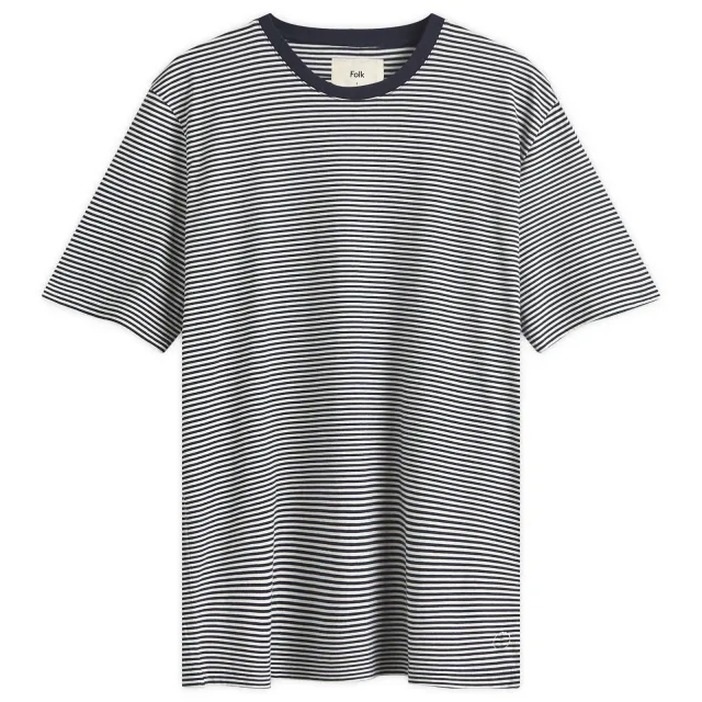 Folk Men's Stripe T-Shirt Navy / Ecru