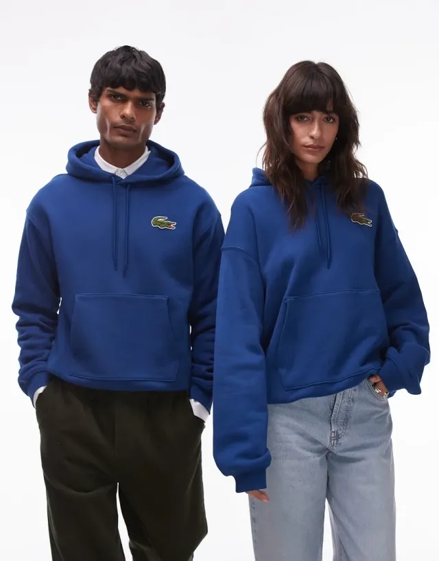 Lacoste Loose Fit Badge Accent Hoodie - Globe Blue