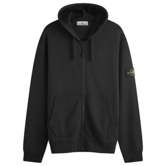 Stone Island Men's Cotton Fleece Garment Dyed Zip Hoodie Black