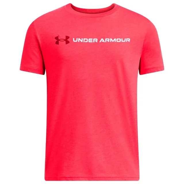 Boys'  Under Armour  Logo Wordmark Short Sleeve Lava Red / White YMD (54 - 59 in)