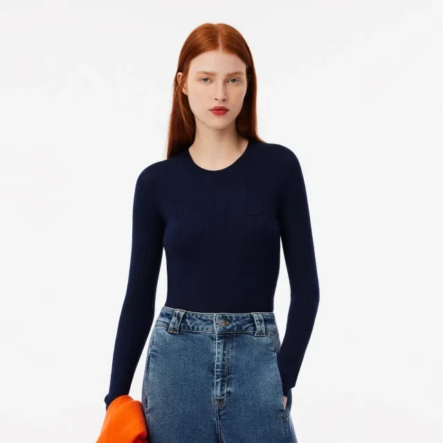 Lacoste Merino Wool 3D Rib Sweater - Midnight Blue