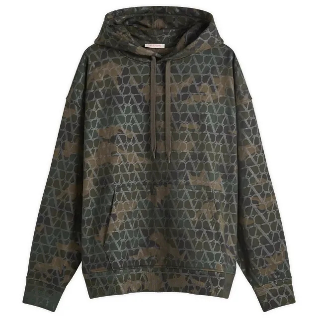 Valentino Men's V Logo Camo Popover Hoody Army