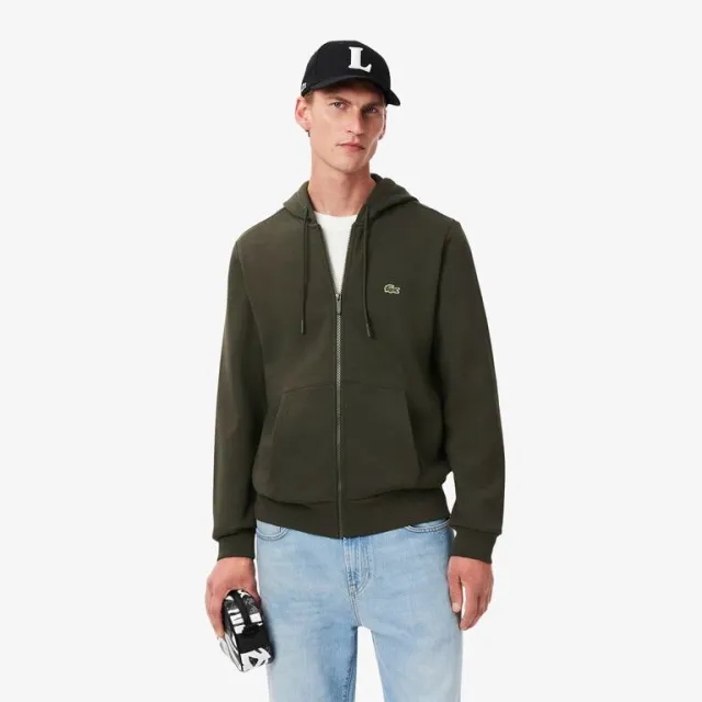 Lacoste Zip-Up Fleece Hoodie - Dark Khaki Green