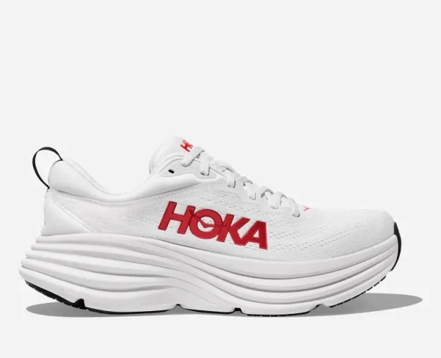 Hoka One One HOKA Men's Bondi 8 Road Running Shoes in White/Vermillion