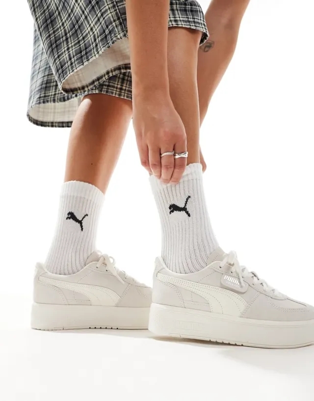 Puma Palermo Platform Trainers In Triple White