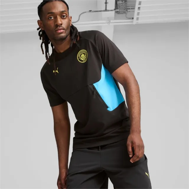 Manchester City PUMAtech Pocket Tee Shirt, Black/Magic Blue