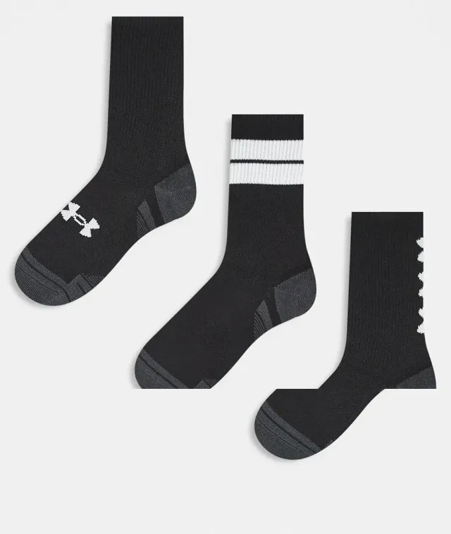 Unisex  Under Armour  Performance Tech 3-Pack Crew Socks Black / Black / White XL
